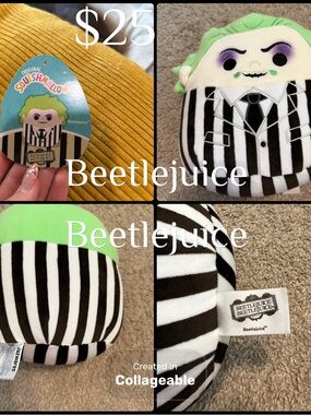 Squishmallows Beetlejuice Plush - Green, Black & White